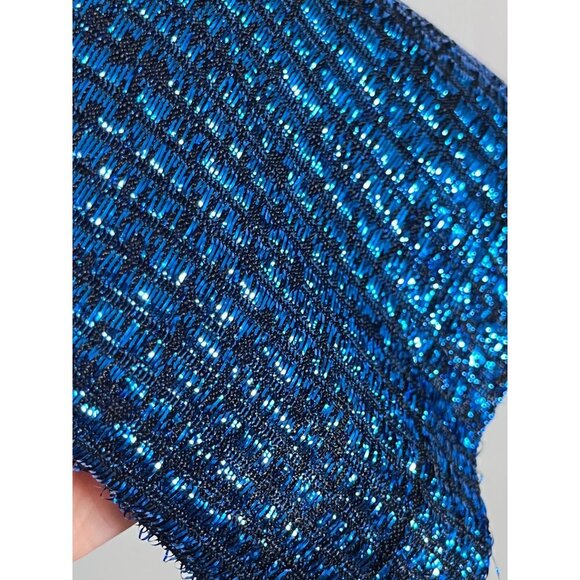Cherry Hill Top Women M Blue Metallic Retro Glam Vegas Sheer Artsy Concert 80s - Picture 5 of 12